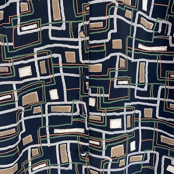 Vintage Kathy Che Geometric Short Sleeve Button Down Blouse Top Medium EUC - Picture 5 of 5